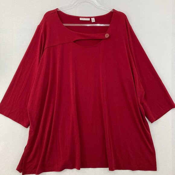 Susan Graver size 4X Red Cut Out Detail Stretch Liquid Knit 3/4 Sleeve Blouse - Picture 1 of 9